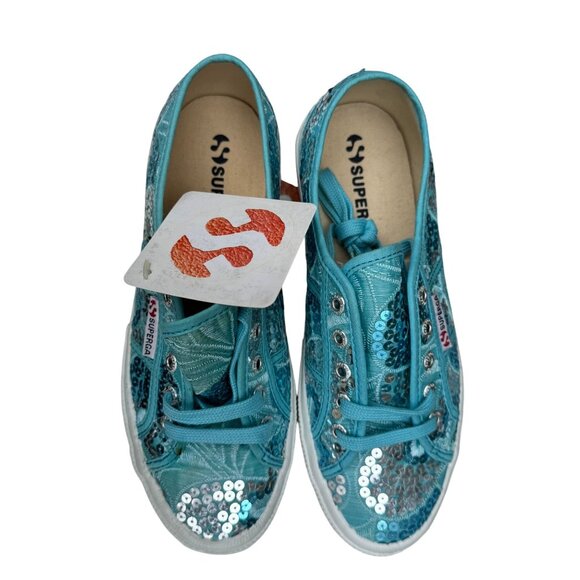 Superga Verona Embroidery Womens Sequin Azzurro Silver Sneakers New In Box 38 - Picture 8 of 12